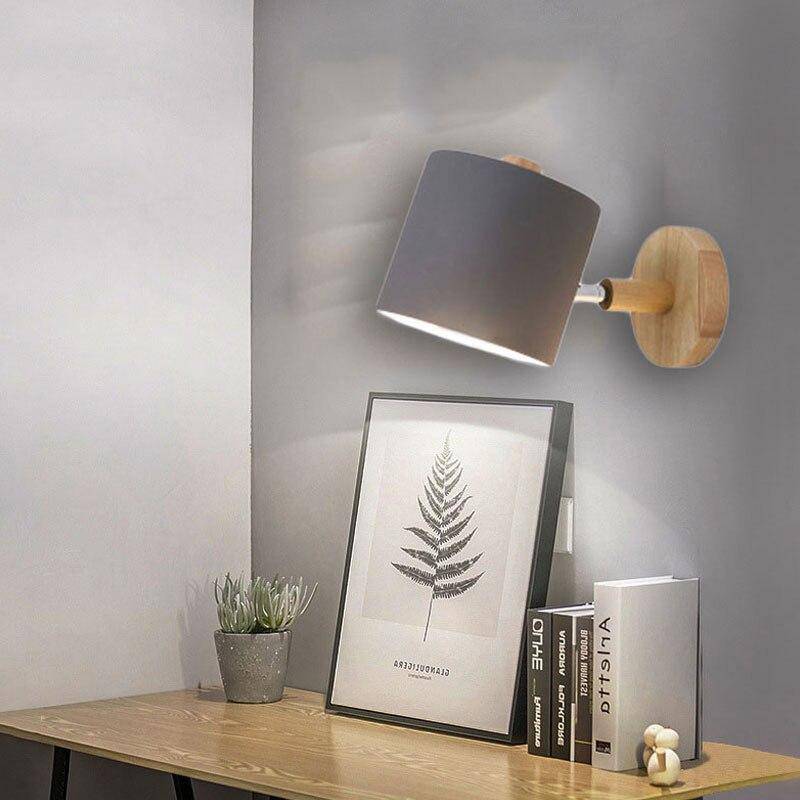 Applique murale moderne LED en bois avec abat-jour arrondi coloré Nordic - vue 5 sur 8