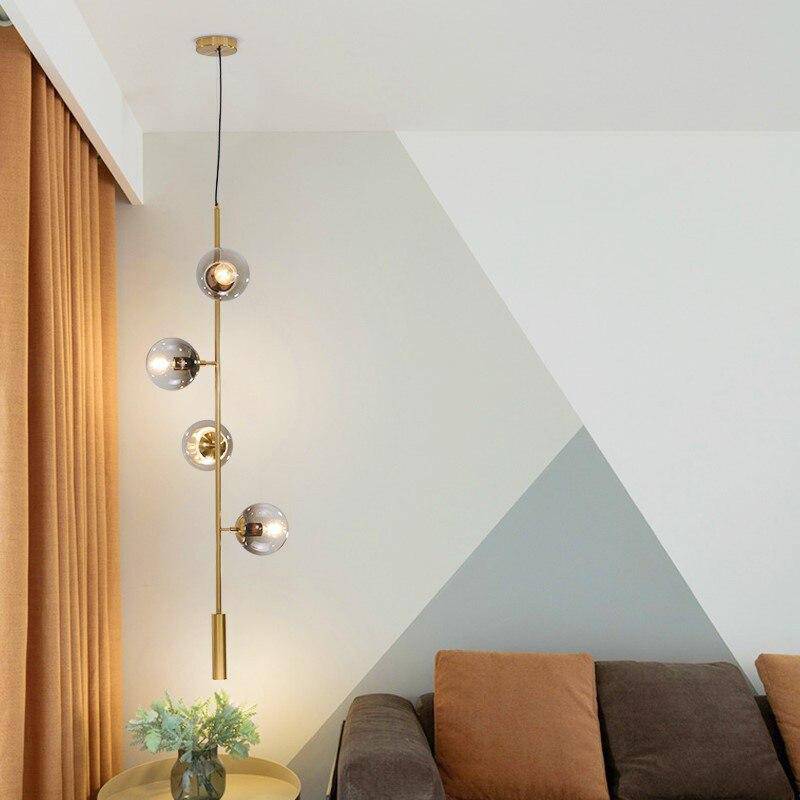 Lustre design LED en métal avec plusieurs boules en verre rétro - vue 3 sur 6