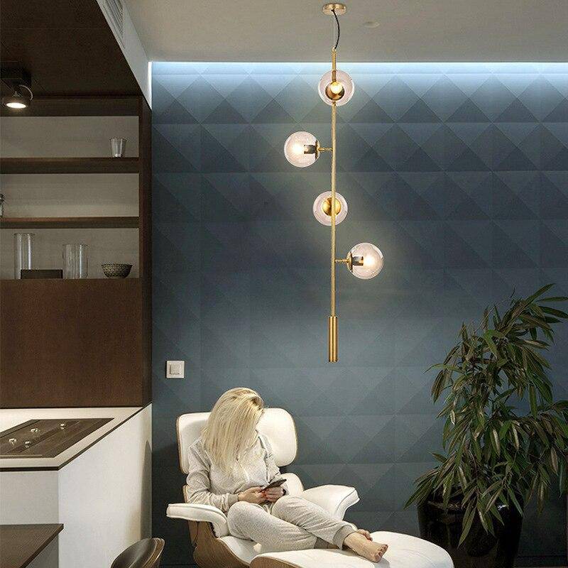 Lustre design LED en métal avec plusieurs boules en verre rétro - vue 4 sur 6