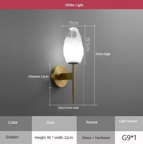 Applique murale design LED dorée avec abat-jour cristal - vue 7 sur 8