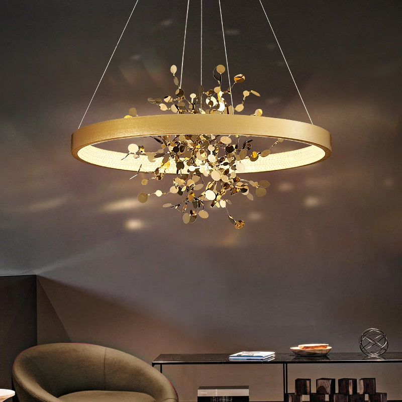 Moderner LED-Kronleuchter mit Ring und goldenen Blättern Bahia - vue 5 sur 5
