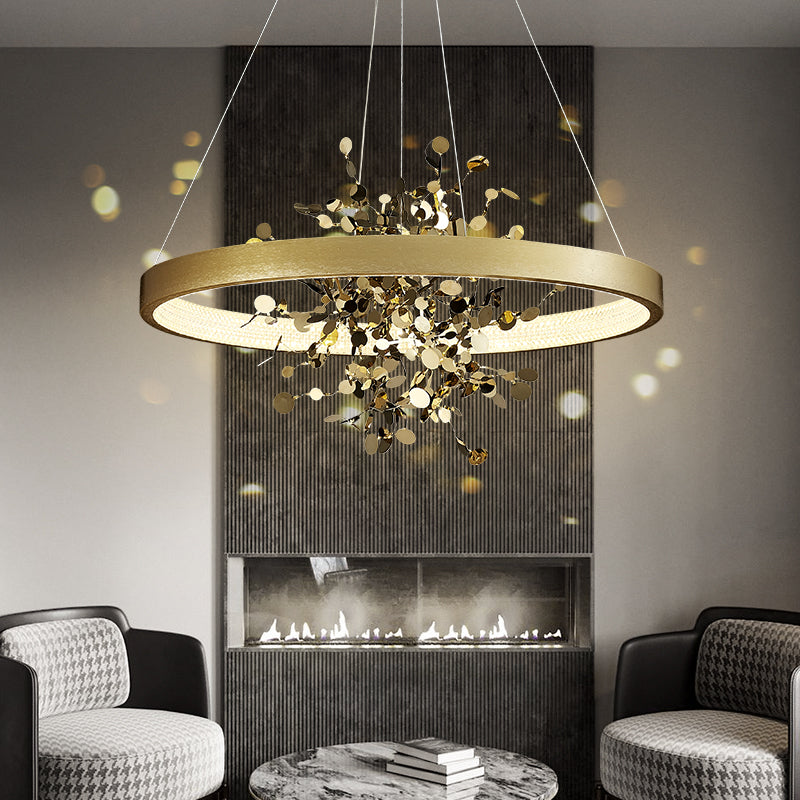 Moderner LED-Kronleuchter mit Ring und goldenen Blättern Bahia - vue 4 sur 5