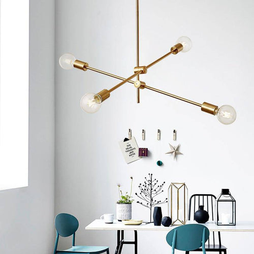 Lustre design à LED en tubes dorés Loft