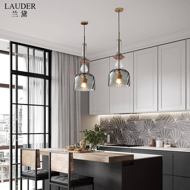 Suspension design à LED avec abat-jour en verre coloré style brossé Coffee - vue 5 sur 11