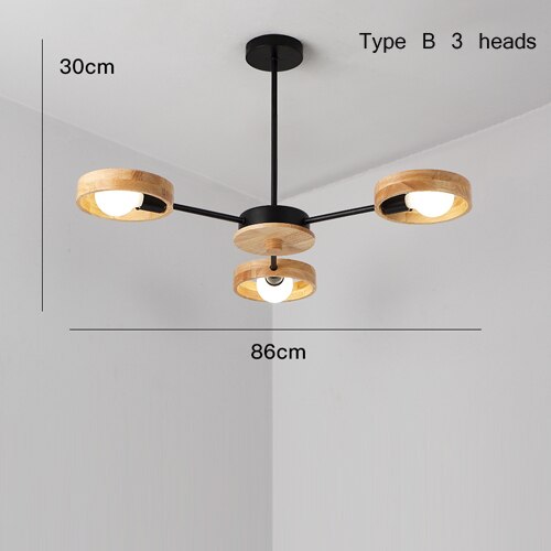 Skandinavischer LED-Kronleuchter mit Holzlampen Rauwl