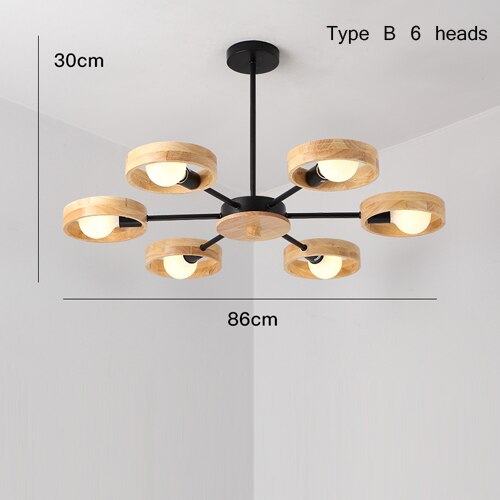 Skandinavischer LED-Kronleuchter mit Holzlampen Rauwl