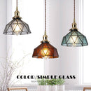 Suspension design à LED avec abat-jour en verre coloré rétro Loft