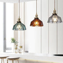 Suspension design à LED avec abat-jour en verre coloré rétro Loft