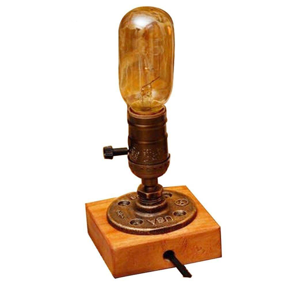 Lampe à poser rétro LED en bois et ampoule Edison Loft Country - vue 4 sur 4