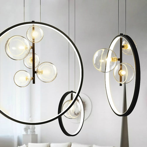 Moderne LED-Pendelleuchte mit Ring und Glaskugeln Cala - vue 8 sur 7