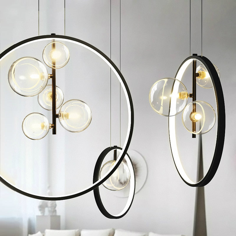 Moderne LED-Pendelleuchte mit Ring und Glaskugeln Cala - vue 7 sur 7
