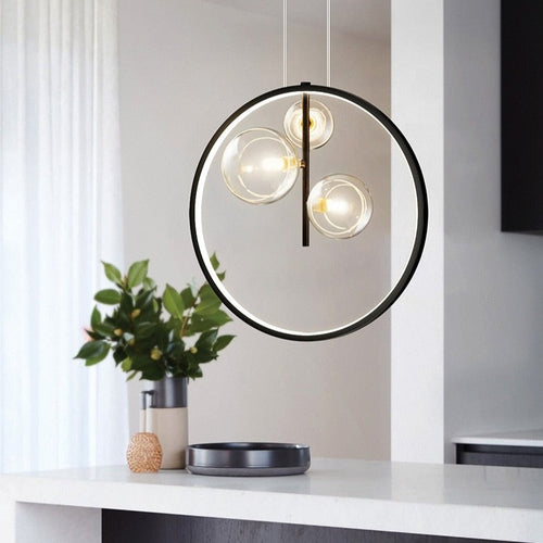 Moderne LED-Pendelleuchte mit Ring und Glaskugeln Cala - vue 4 sur 7