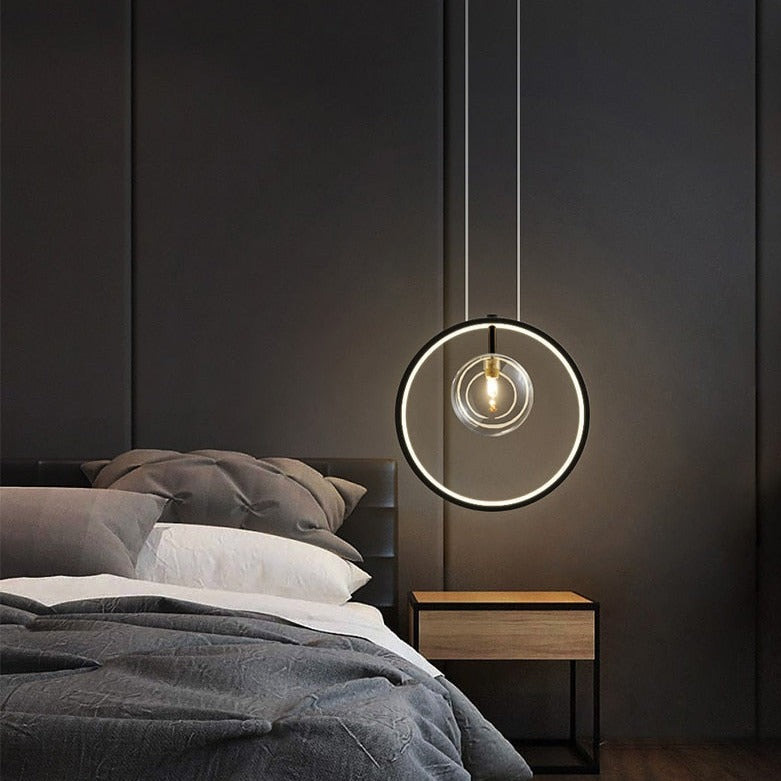 Moderne LED-Pendelleuchte mit Ring und Glaskugeln Cala - vue 2 sur 7
