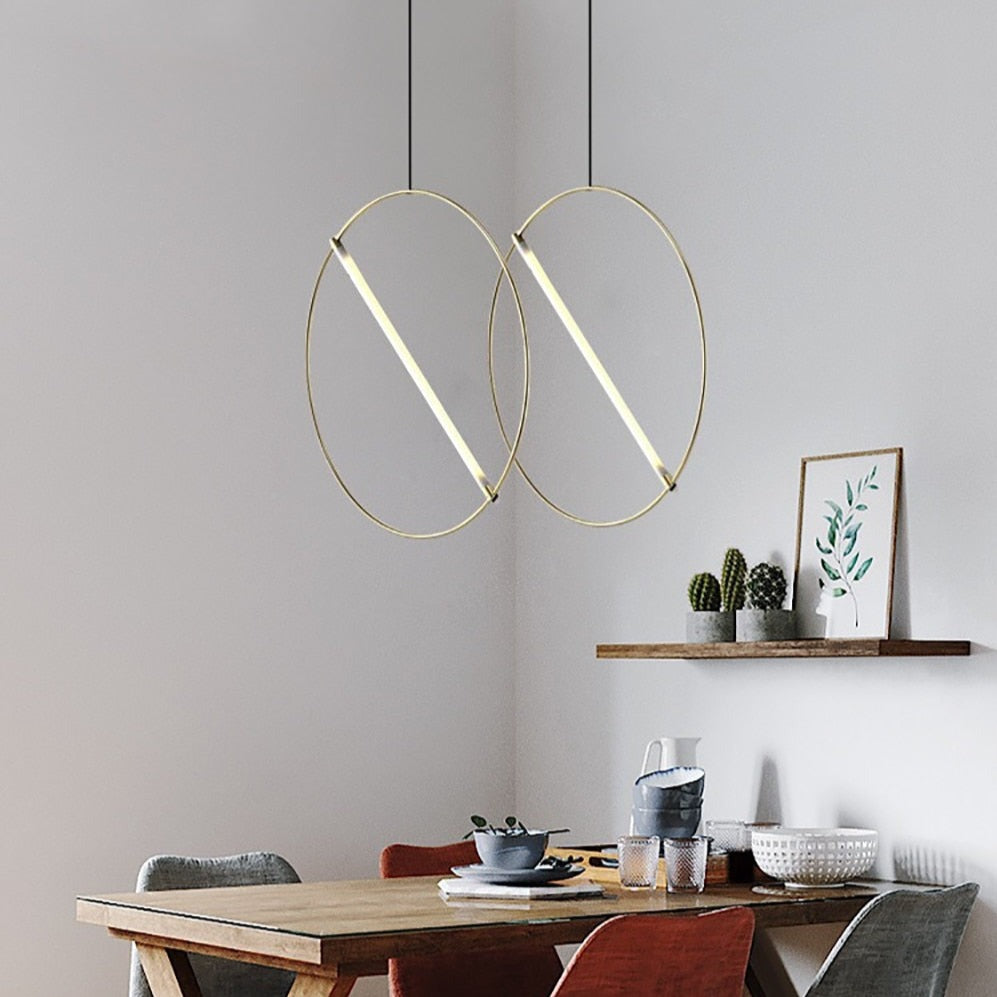 Suspension moderne LED anneau avec barre lumineuse Juncal