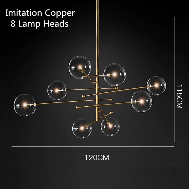 Lustre design LED base en métal doré et globes en verre Zuri - vue 11 sur 16