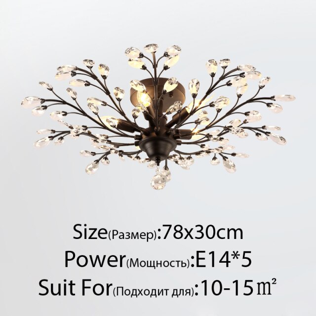 Plafonnier en cristal en forme de branches avec fleurs