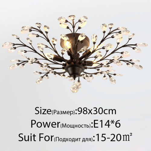 Plafonnier en cristal en forme de branches avec fleurs