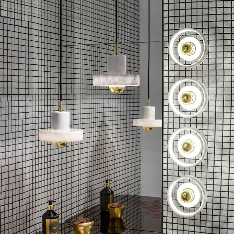 LED-Kronleuchter mit weißem Marmor-Lampenschirm Luxia - vue 2 sur 8