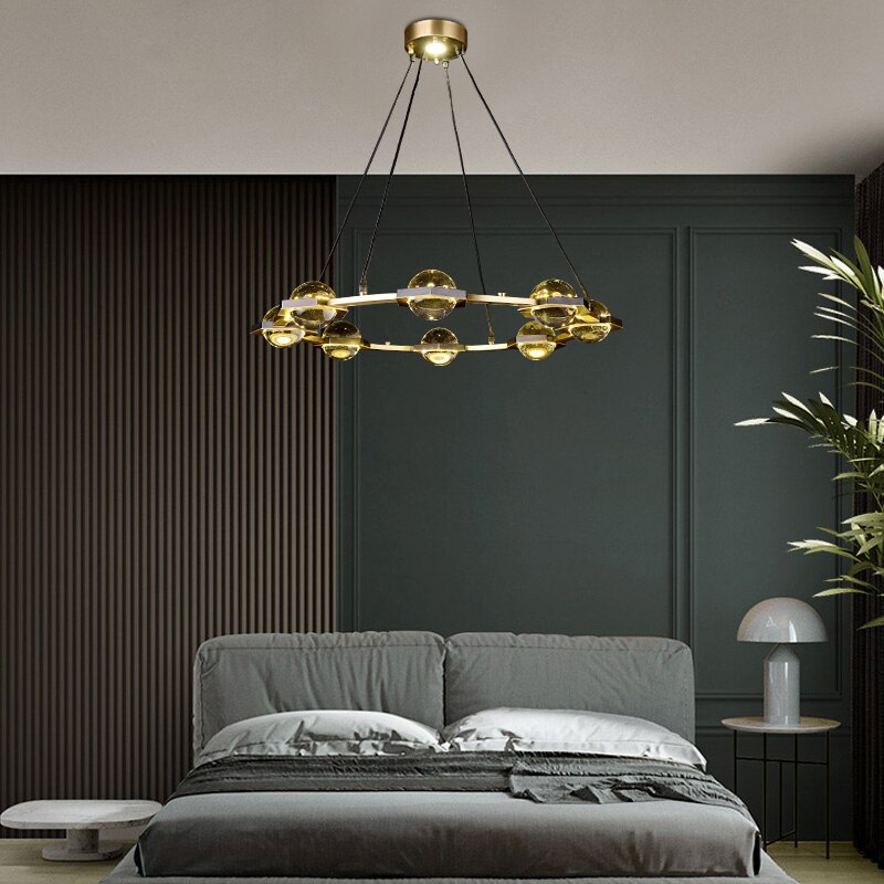 Lustre moderne luxe circulaire en cuivre et cristal Pryccilia
