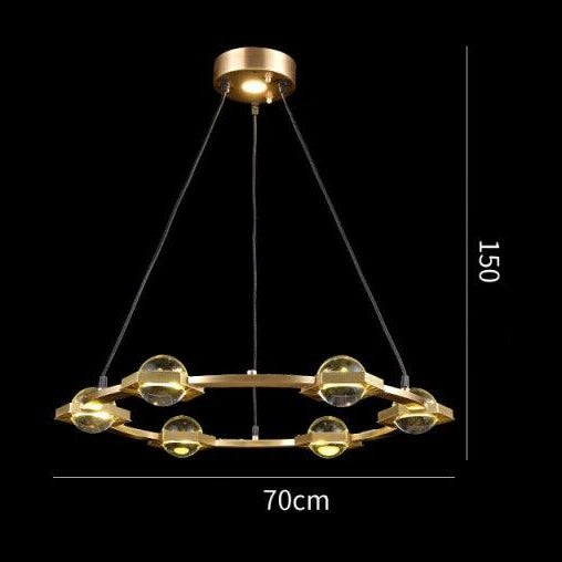 Lustre moderne luxe circulaire en cuivre et cristal Pryccilia