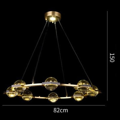 Lustre moderne luxe circulaire en cuivre et cristal Pryccilia