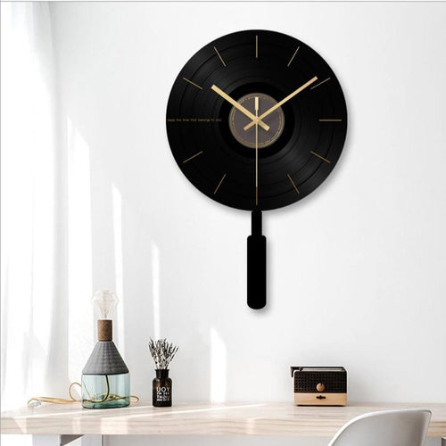 Horloge murale ronde design noire et aiguilles dorées 30cm - vue 2 sur 5