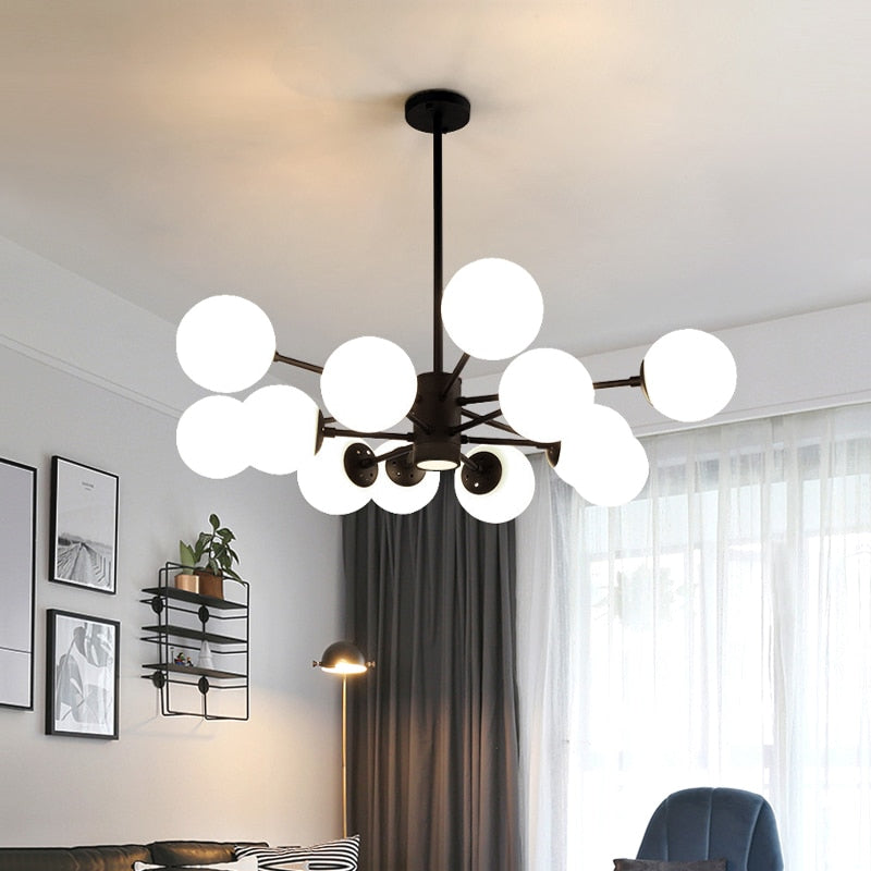 Lustre à bras et boules de verre Modern - vue 7 sur 10