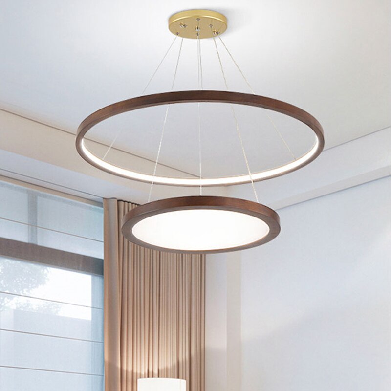 Lustre scandinave avec 2 anneaux lumineux en bois Arya