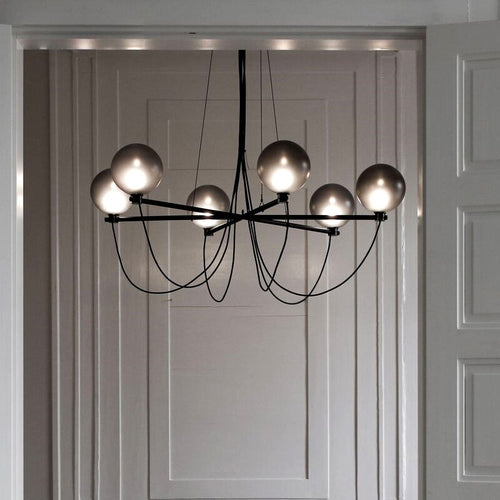 Lustre moderne avec globes en verre gris fumé Lujan - vue 5 sur 6