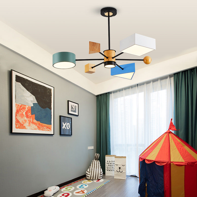 Moderner LED-Kronleuchter mit farbigem geometrischem Lampenschirm Fresia - vue 3 sur 5