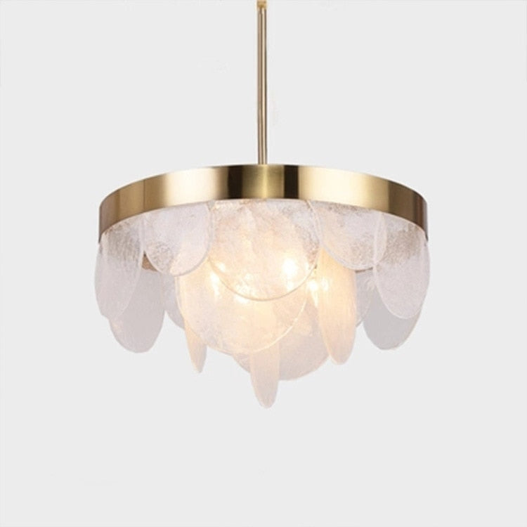 Moderner LED-Kronleuchter in Gold mit rundem Glas Weiß Art - vue 4 sur 4