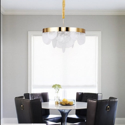 Moderner LED-Kronleuchter in Gold mit rundem Glas Weiß Art - vue 2 sur 4