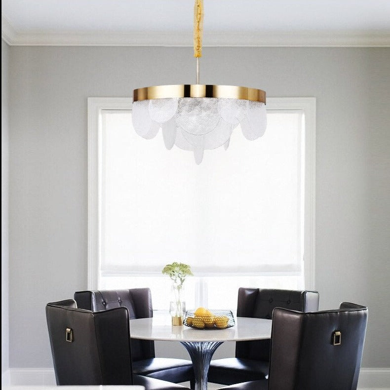 Moderner LED-Kronleuchter in Gold mit rundem Glas Weiß Art - vue 2 sur 4