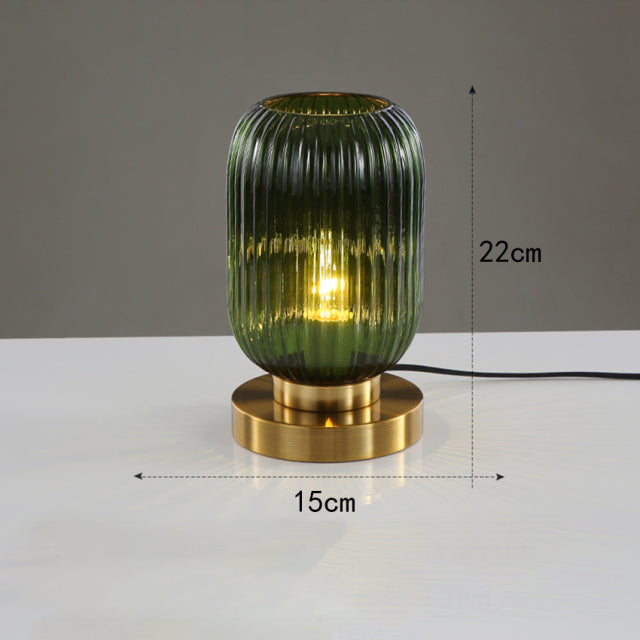 Zylindrische Tischlampe aus farbigem Glas mit goldener Basis Quinn - vue 12 sur 13