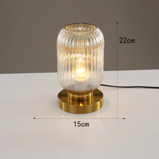 Zylindrische Tischlampe aus farbigem Glas mit goldener Basis Quinn - vue 13 sur 13