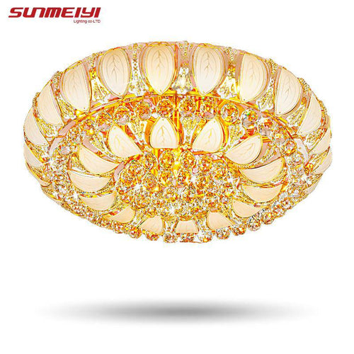 Plafonnier en verre et cristal rond doré