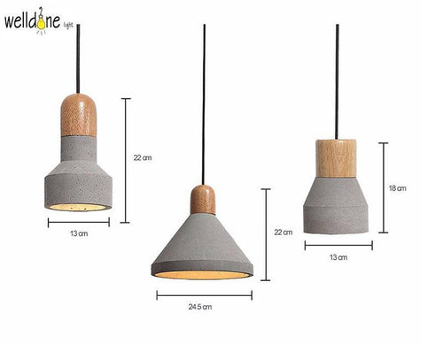 Skandinavische Pendelleuchte aus Holz und Zement Loft - vue 3 sur 5