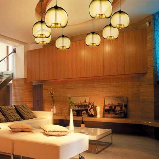 Suspension design à LED avec boule en verre de couleur - vue 5 sur 10