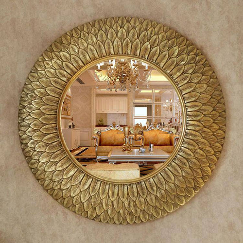Miroir mural décoratif rond doré 75cm Flowers