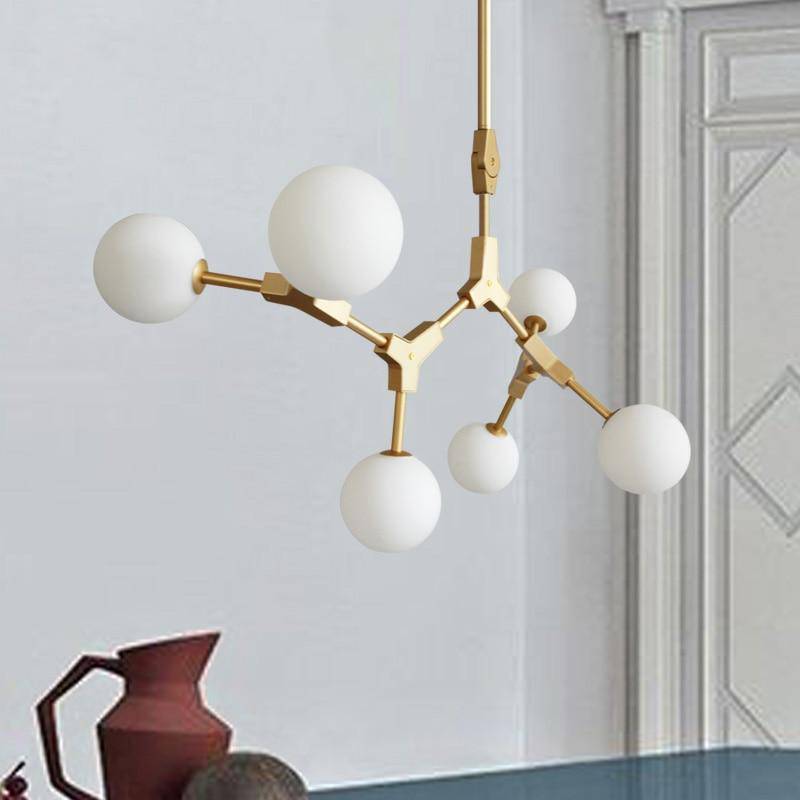 Suspension design à LED en métal doré et boules en verre Loft