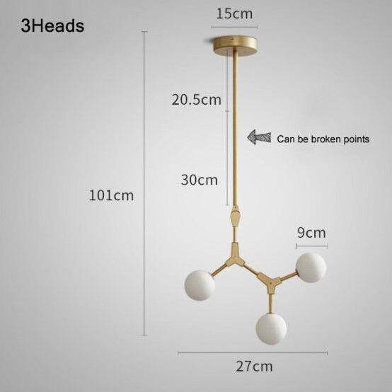 Suspension design à LED en métal doré et boules en verre Loft - vue 9 sur 12