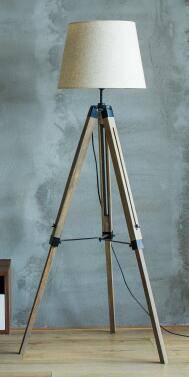 Lampadaire sur pied en tréteaux en bois ajustable avec abat-jour tissu - vue 12 sur 14