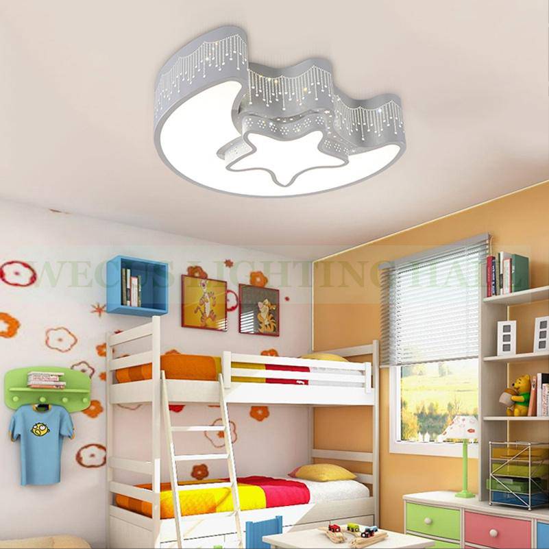 Plafonnier enfant LED en forme de lune et étoile blanc et gris - vue 3 sur 2