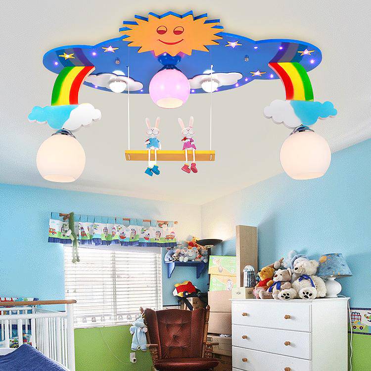 Plafonnier enfant ciel avec arc-en-ciel et balançoire - vue 3 sur 2