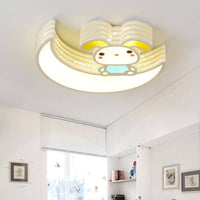 Plafonnier enfant en forme de lune et petit lapin blanc