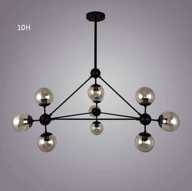 Lustre design noir avec plusieurs branches et verre Livewin