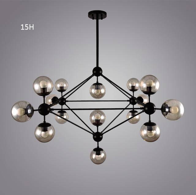 Lustre design noir avec plusieurs branches et verre Livewin