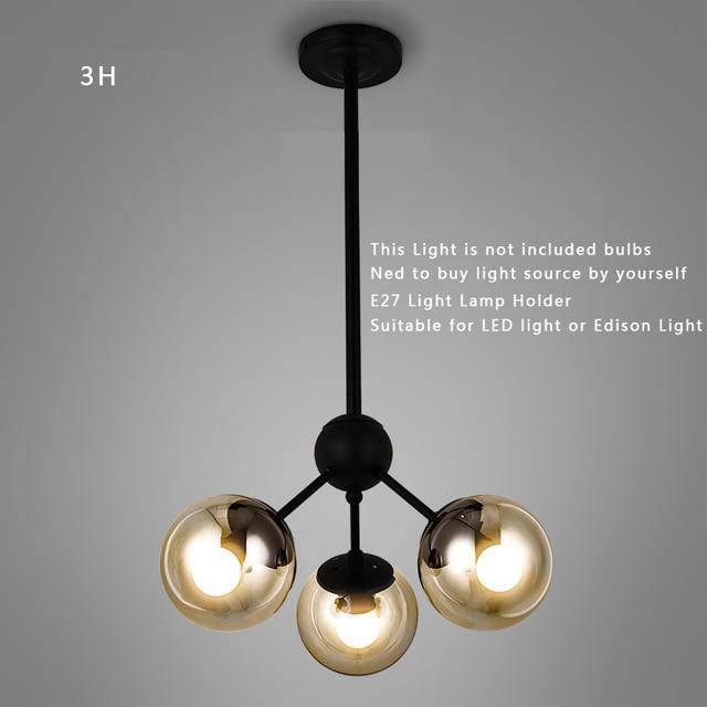 Lustre design noir avec plusieurs branches et verre Livewin