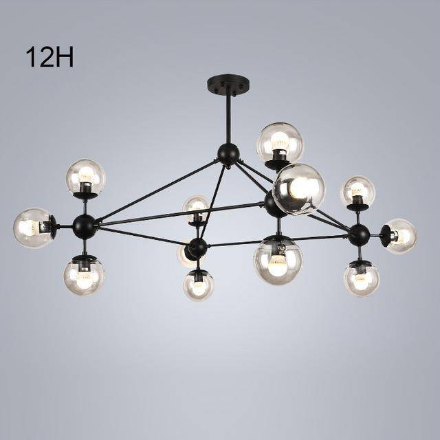 Lustre design noir avec plusieurs branches et verre Livewin - vue 13 sur 13