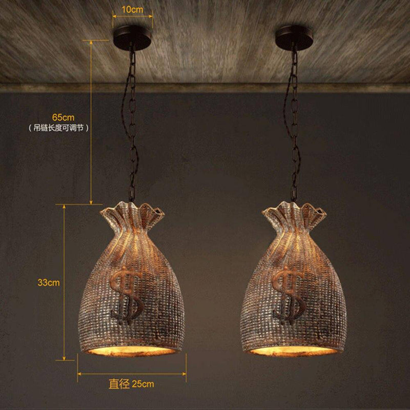 Suspension vintage en sac d'or avec symbole dollar